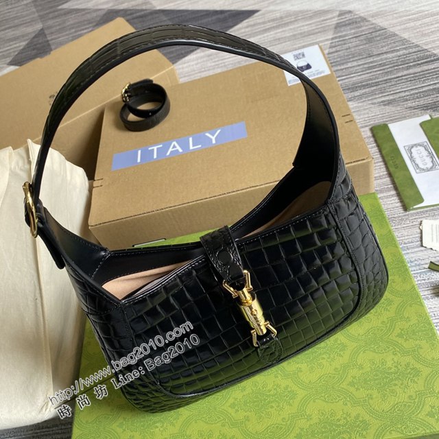 Gucci新款包包 古馳鱷魚紋皮腋下包單肩包 Gucci全皮GG Jackie全皮腋下包斜挎包 636709  ydg3201